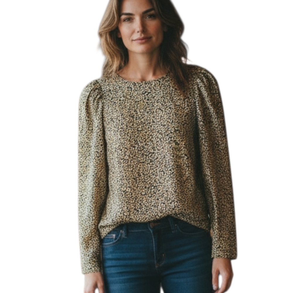 H & M Speckled Print Long Sleeve Women's Top Size XS